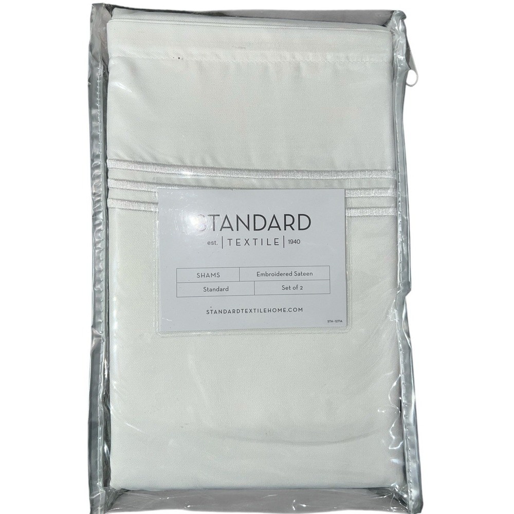 Standard Textile‎ Standard White Pillow Shams Embroidered Sateen Set Of 2